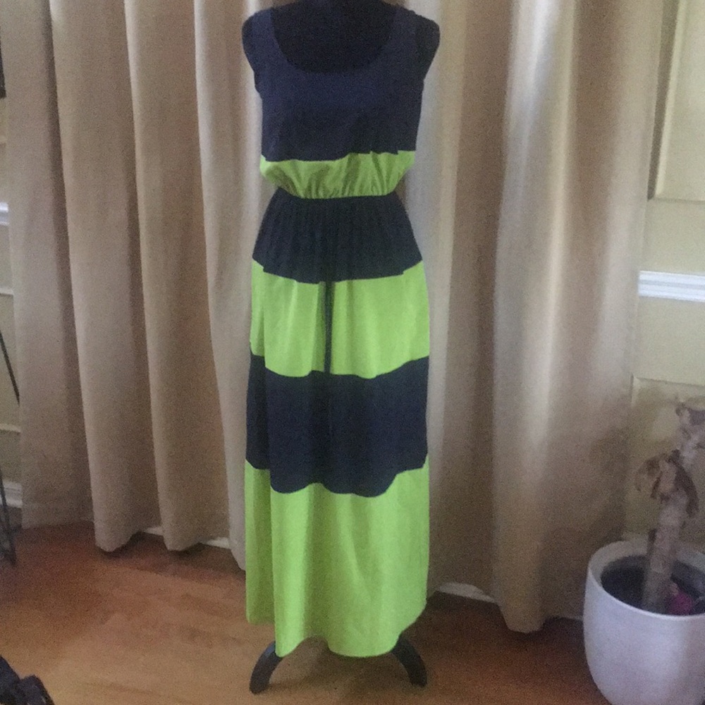 Sleeveless Blue and Green Maxi Dress